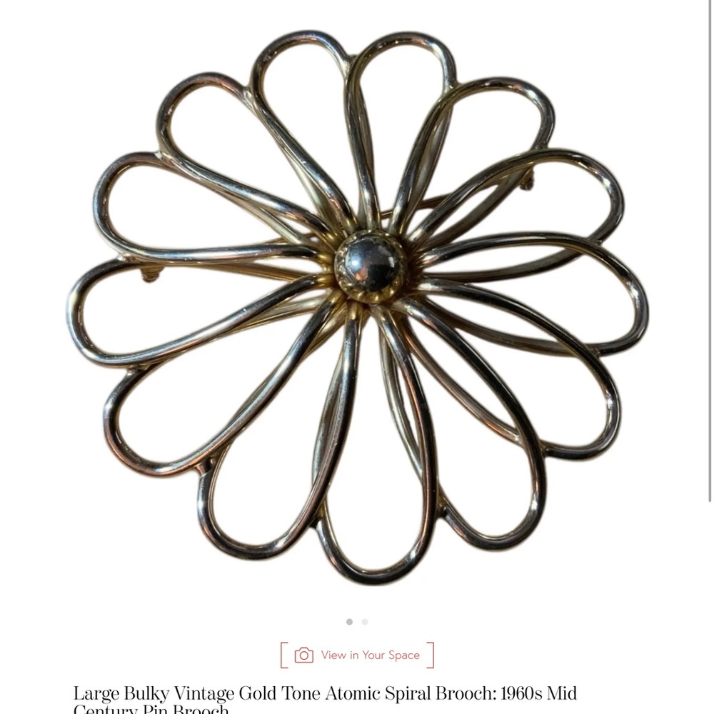 Gold Tone Atomic Spiral Brooch